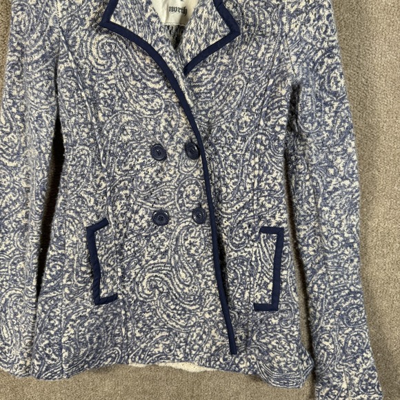 Angel Of The North Jacket Womens XS Blue White Wool Linen Paisley Blazer Knit - Picture 4 of 10